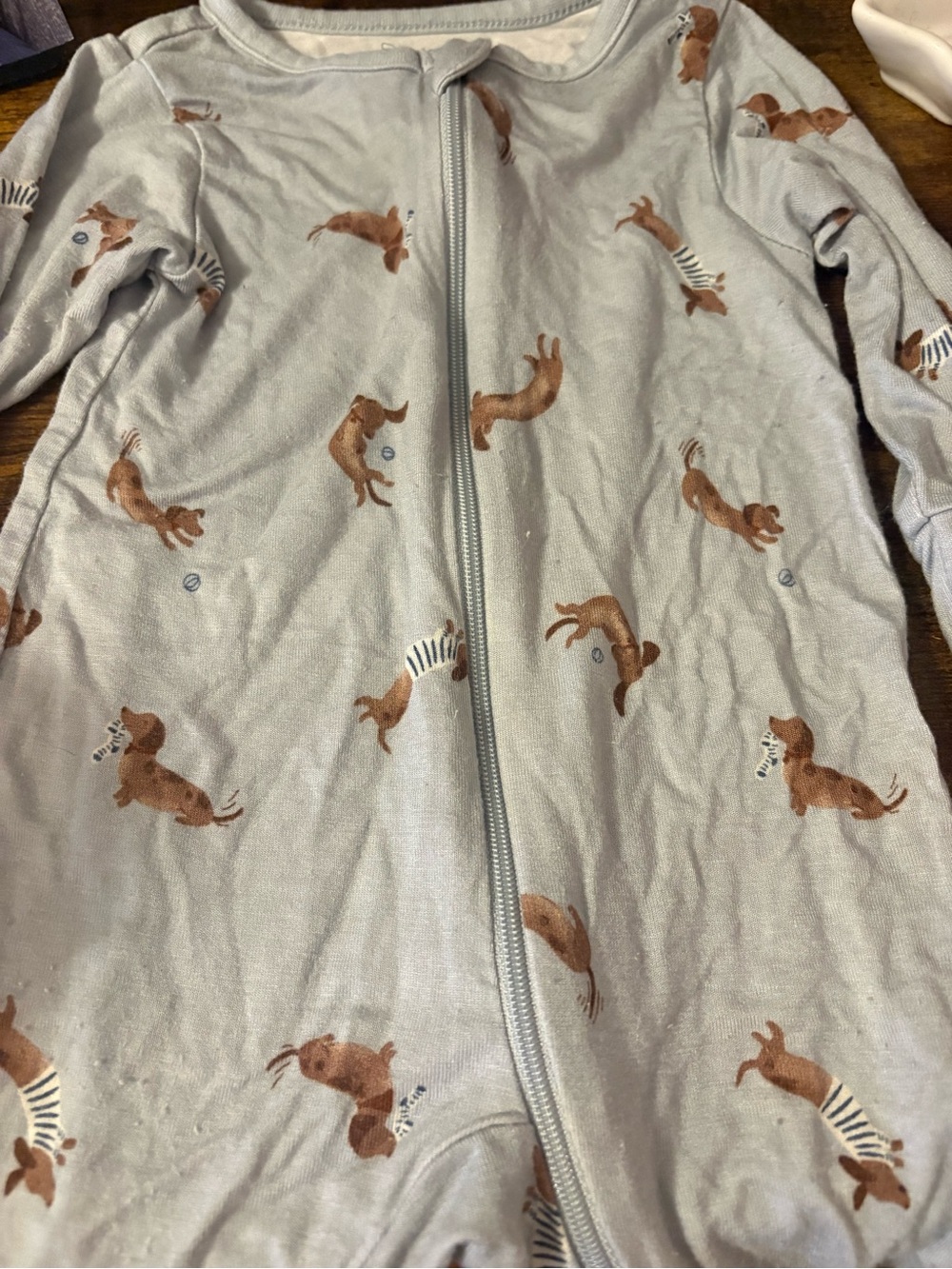 BAMBOO Light Gray Zippered One-Piece with Brown Dachshund Print